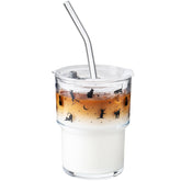 Vaso Olvini de cristal 13oz con tapa y pajilla para llevar.