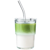 Olvini vaso de vidrio 13 onzas con paja y tapa, ideal para llevar.