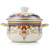 Olytaru olla esmalte flor retro con tapa, perfecta para hervir salsas.