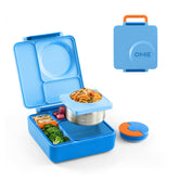 OmieBox para niños, bento azul, almuerzo completo y organizado para la escuela.