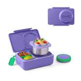 OmieBox Up bento compacto visto de frente, ideal para almuerzos escolares.