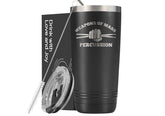 Onebttl tumbler divertido para baterista, vista frontal, ideal para conciertos y bebidas calientes.