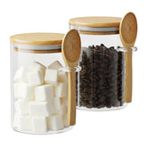 OneDream jarras de vidrio 15oz con cuchara y tapa de bambú para azúcar y condimentos.