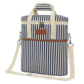 Opux bolsa vino 3 botellas con rayas azul marino, ideal para picnic