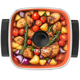 OSTBA sartén eléctrica 12x12 con tapa de vidrio para comidas en familia y conveniencia.