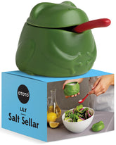 OTOTO Lily salero con tapa y cuchara, ideal para sal de mesa diaria.