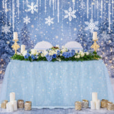 Oudain falda de mesa azul nieve con destellos plateados para fiestas festivas.