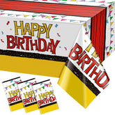 Mantel Oudain para cumpleaños de perro en rojo y amarillo protege la mesa y luce festivo.