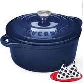 Olla Overmont de hierro esmaltado Indigo azul con tapa para cocción uniforme.
