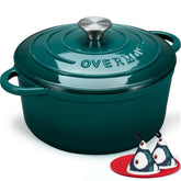 Olla Overmont 7 qt con tapa, enfoque en distribución uniforme del calor.