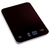 Ozeri Touch muestra la superficie de vidrio templado negro para durabilidad y estilo.