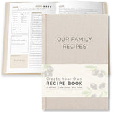 Paige McRae Libros de recetas blanco con tapa de lino, ideal para conservar recetas familiares.