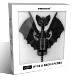 Pandahero abre-vino gótico con murciélago para momentos especiales.