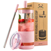 Pandaloo vaso cristal con tapa bambú, ideal para café helado y bebidas diarias.