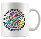 Taza Panvola de cerámica 11 oz con frase de microbiología para despertar con humor.