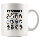 Taza Panvola de cerámica con pingüinos del mundo, ideal para empezar el día con humor.