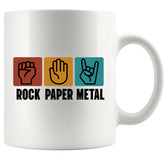 Taza Panvola Rock Paper Metal diseño frontal, ideal para cafés energéticos