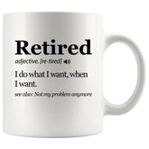 Taza Panvola Definición Jubilación, visión frontal ideal para empezar el día con humor.