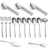 Patelai cucharas grandes para servir, porciones uniformes en buffet.