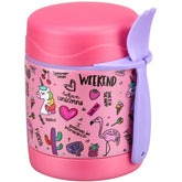 Pawtong termo-sopa 10oz rosa flamenco, tapa con cuchara para lonchera.