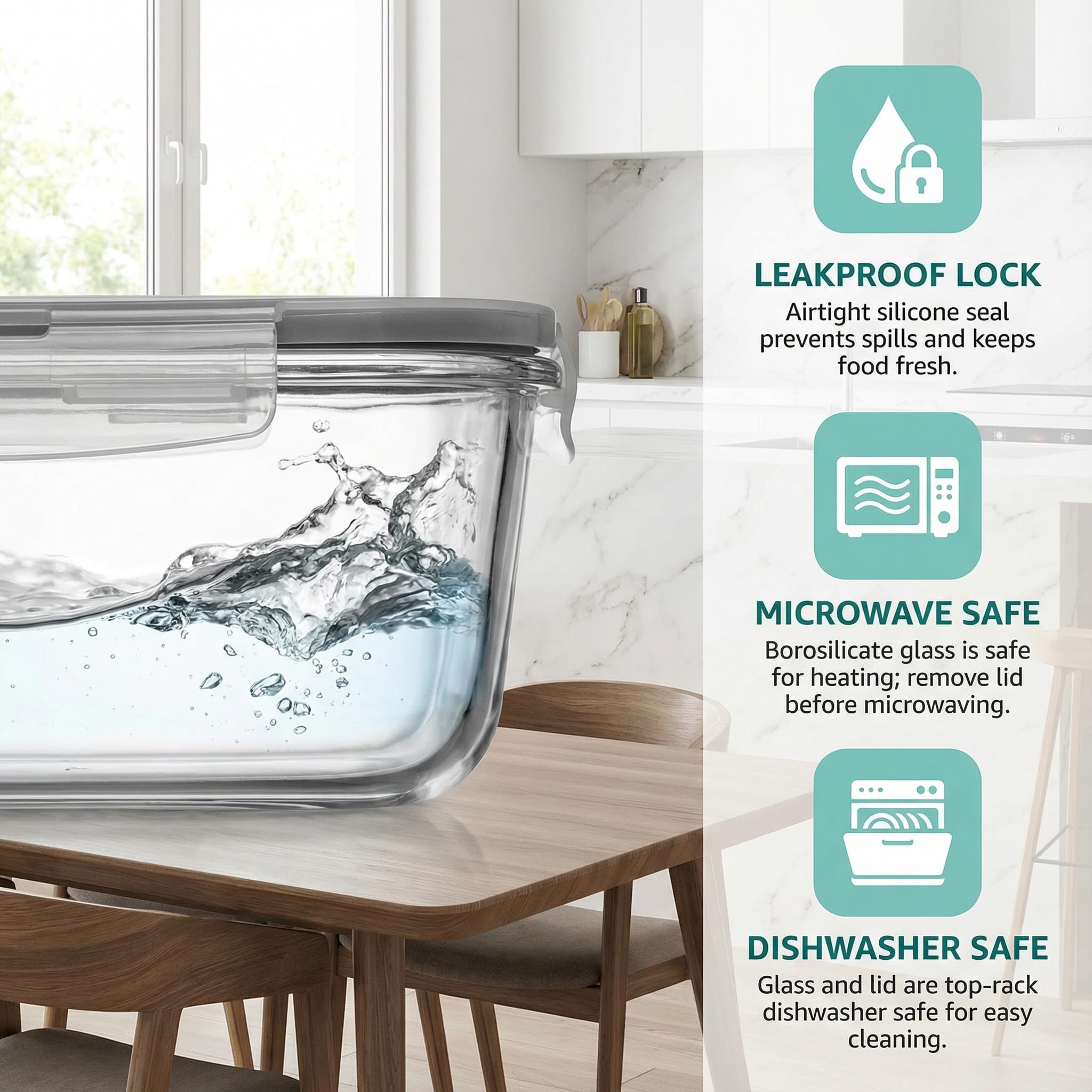 Peaktent contenedor vidrio 63oz apilable para organización del refrigerador