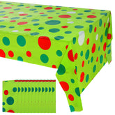 Mantel desechable Peryiter con lunares navideños rojos y verdes, ideal para fiestas.