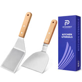 Espátula de metal con mango de madera PETHOMKIT, dos piezas para cocina diaria.
