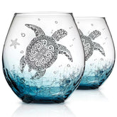 Physkoa vaso vino tortuga marina agrietado, diseño único para amantes del mar