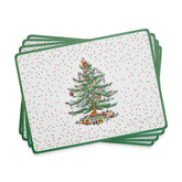 Manteles individuales Spode con árbol navideño y puntos rojos y verdes para comer con estilo.