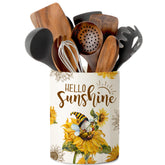 Pinata porta-utensilios cerámico con patrón girasol, ideal para ordenar la cocina con estilo.