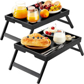 Pipishell bandeja cama desayuno bambu negro, ideal para comer en la cama