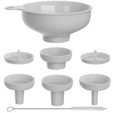 Pisol embudo boca ancha con 5 boquillas ajustables, ideal para frascos grandes