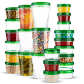 PLASTICPRO: juego de 24 recipientes con tapas giratorias verdes para almacenar y mantener frescos.