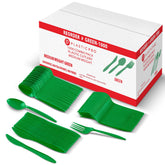 PLASTICPRO set de cubiertos verdes de 1000 piezas, ideal para fiestas y eventos.