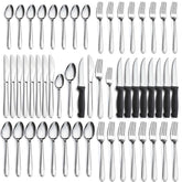 Pleafind juego cubiertos 48 piezas para 8 con acabado espejo, ideal para cenas familiares.
