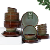 Pokini juego vajilla doble cuenco 32 piezas, ideal para reuniones familiares en verde salvia.