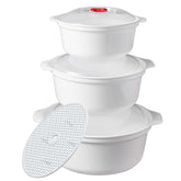 POYIPI tazones con tapas frente, ideal para calentar ramen en casa.
