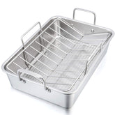 Bandeja para asar P&P CHEF de 16 pulgadas con rack para asados jugosos.