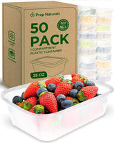 Prep Naturals 50 recipientes claros para porciones organizadas y reutilizables.