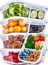 Prep Naturals contenedores de vidrio 36oz con dos compartimentos para porciones controladas.