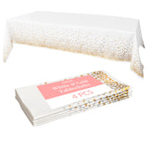 Manteles Prestee desechables blanco con dorado para decorar mesas en fiestas