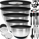 Conjunto de cuencos Priority Chef de acero con tapas, ideal para almacenar y enfriar alimentos.
