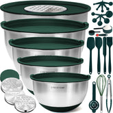Conjunto Priority Chef de tazones de acero inoxidable con tapas para mezclar.