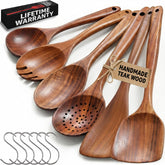 PriorityChef juego de 6 cucharas de madera teca con acabado suave para uso diario.