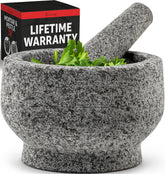 PriorityChef mortero-pilon granito natural gris, vista general, duradero para uso diario