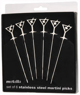 Prodyne palillos de martini con aceituna en acero inoxidable, diseño elegante para cócteles.