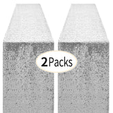 Pufogu runner de lentejuelas plata para mesa 12x72, brillo elegante para eventos.