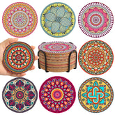 Puluole posavasos boho coloridos con porta para proteger la mesa.