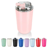 Puraville vaso aislado 14oz rosa con tapa, ideal para bebidas frías y calientes sobre la marcha.