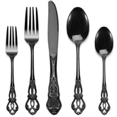 Pureain juego cubiertos negro plateado 30 piezas para mesa formal con acabado resistente.